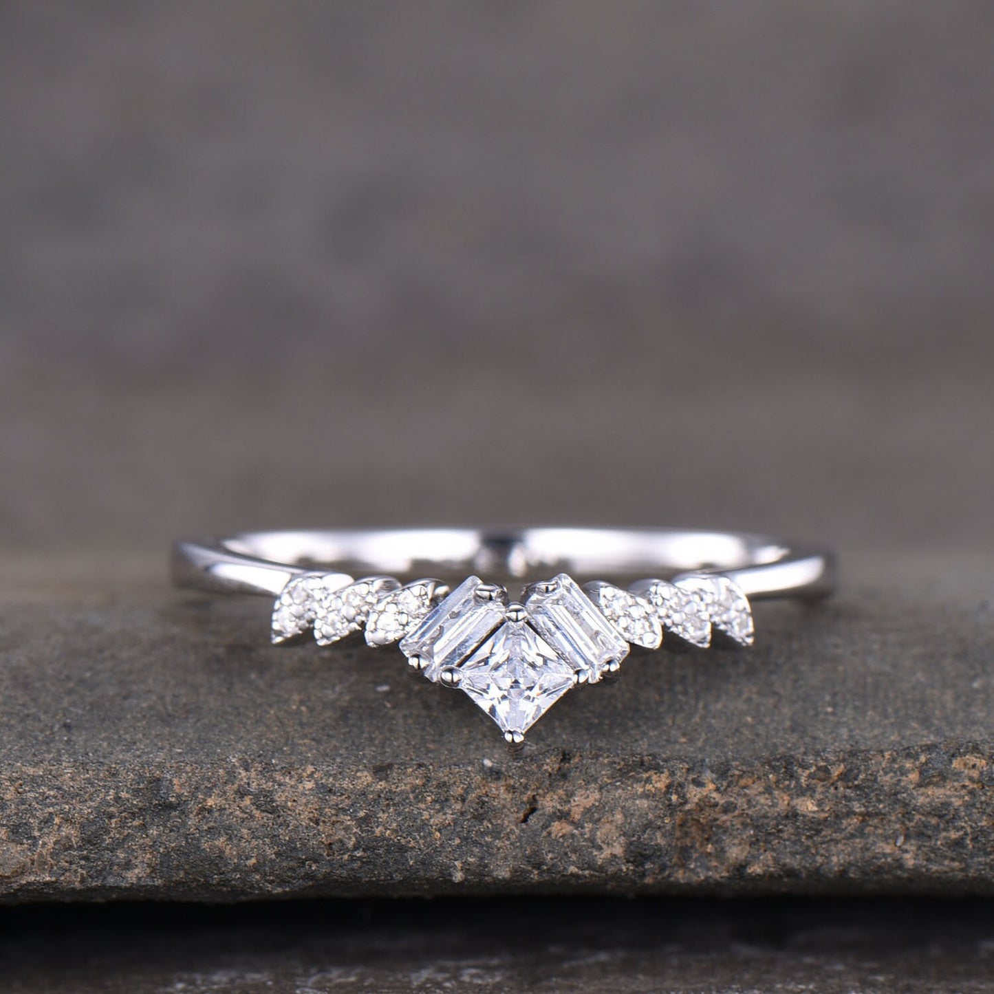 925 Sterling Silver CZ Stacking Ring, Minimalist Ring, Delicate Ring, White Gold, Wedding Anniversary Ring, Cubic Zirconia