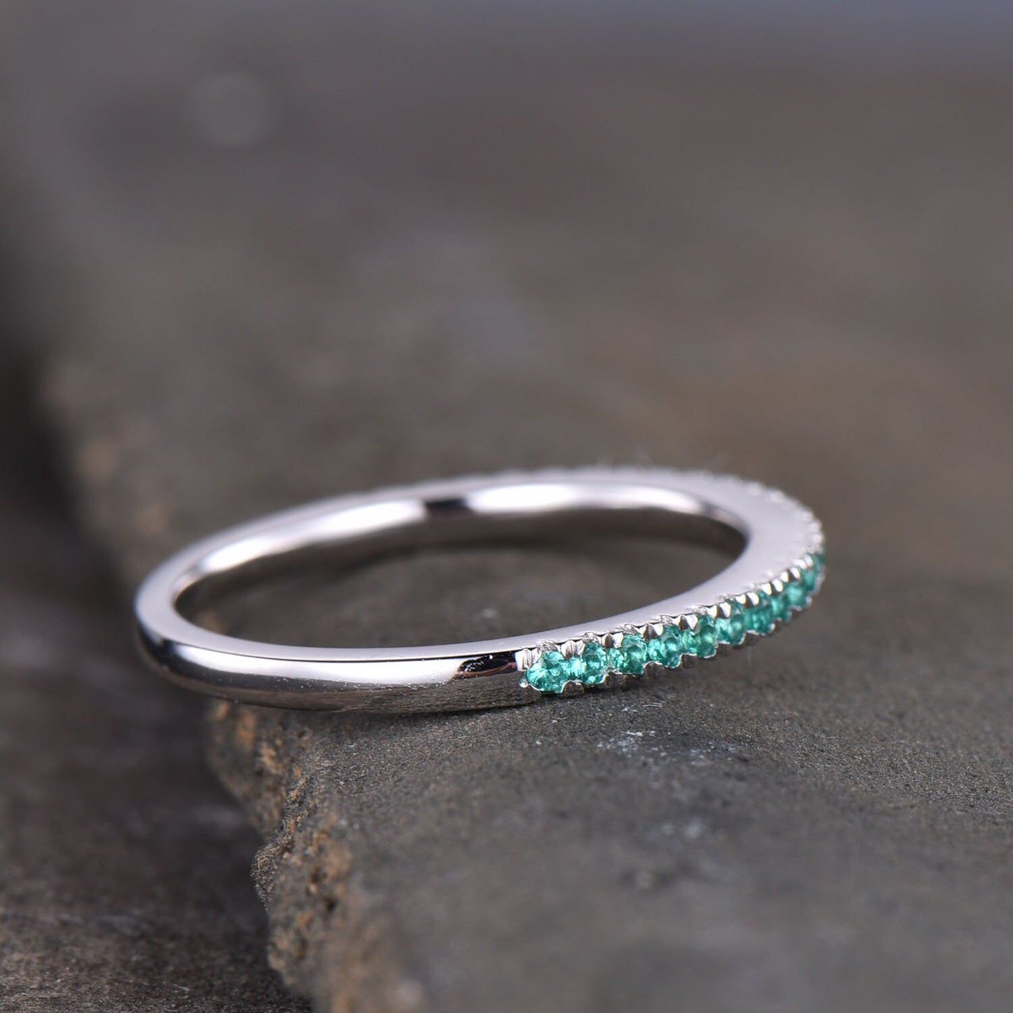 Emerald Wedding Set, Dainty Emerald Ring, Stacking Rings, 925 Sterling Silver, Emerald Gold Rings, Art deco, Anniversary Gift, Delicate