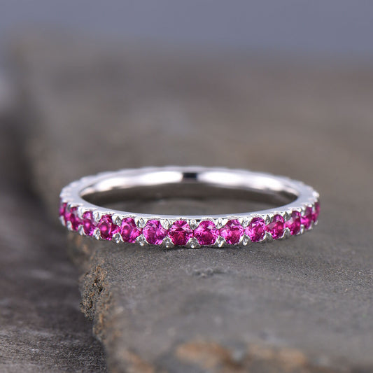 Ruby Ring Ruby Eternity Ring Ruby Silver Ring July Birthstone Ring Stacking Ruby Ring Gemstone Band Anniversary Gift Everyday Ring Gold Ring