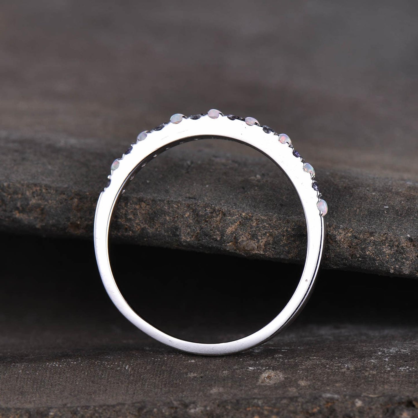 Dainty Opal Alexandrite Ring - Opal Stackable Wedding Band - 925 Sterling Silver - Minimalist Birthstone Ring - Stacking Ring - Gold Ring