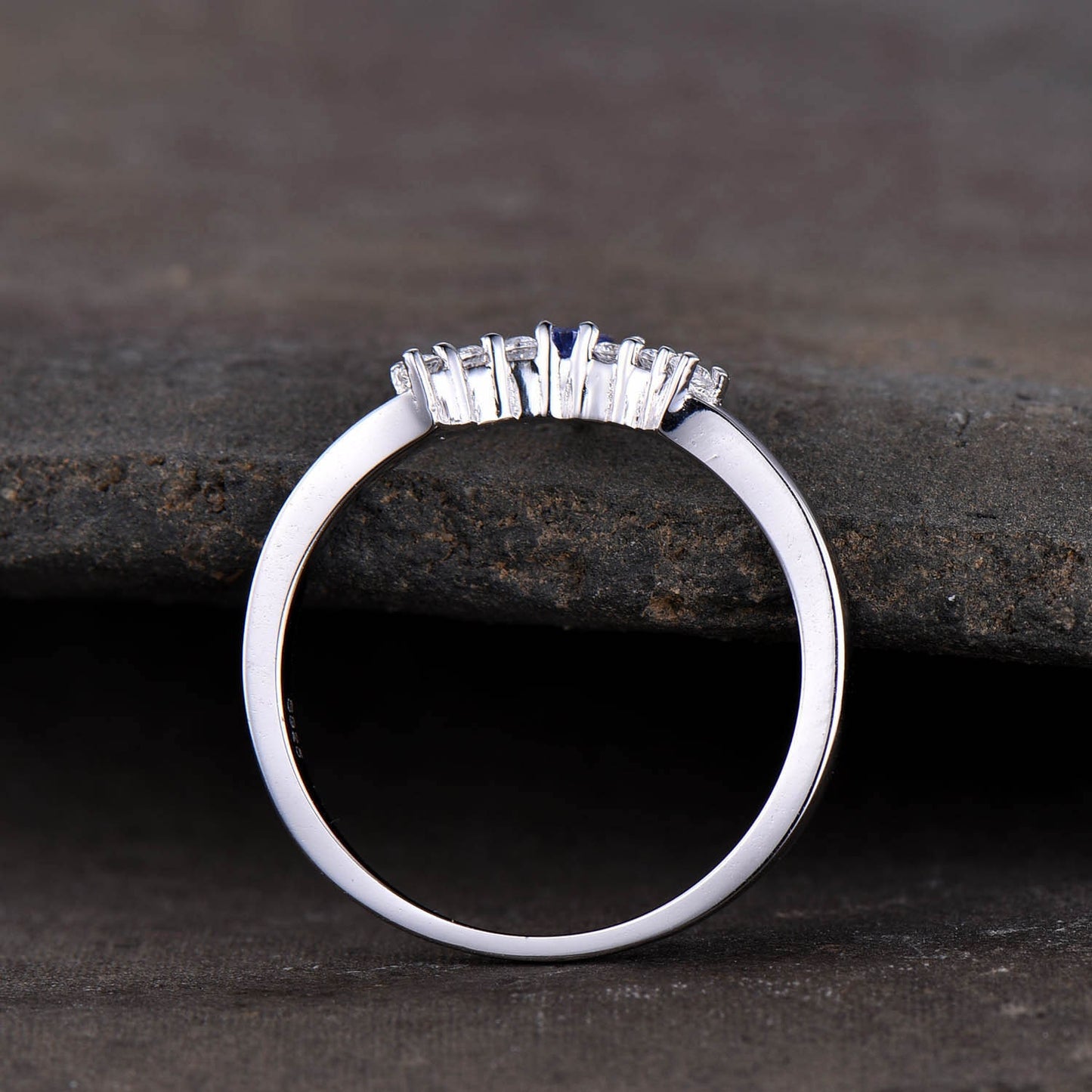 Tanzanite Ring, Sterling Silver Tanzanite Wedding Ring, Stacking Rings, Crown Curved Matching Band, Wedding Ring, Gold Ring, Stackable