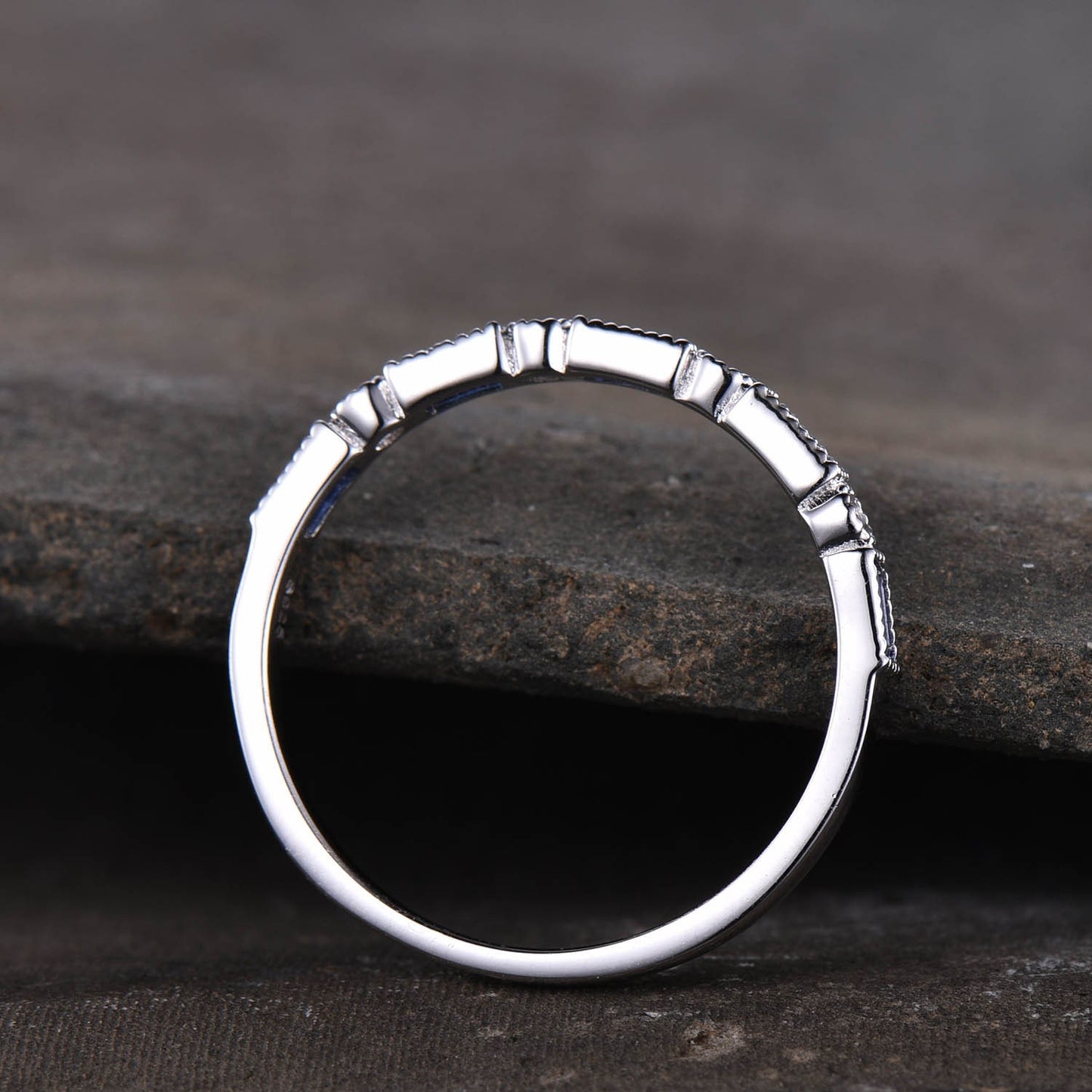 Sapphire Ring, Baguette Sapphire Wedding Ring, September Birthstone Ring, Minimalist Ring, Stacking Ring, Silver Vintage Ring, White Gold