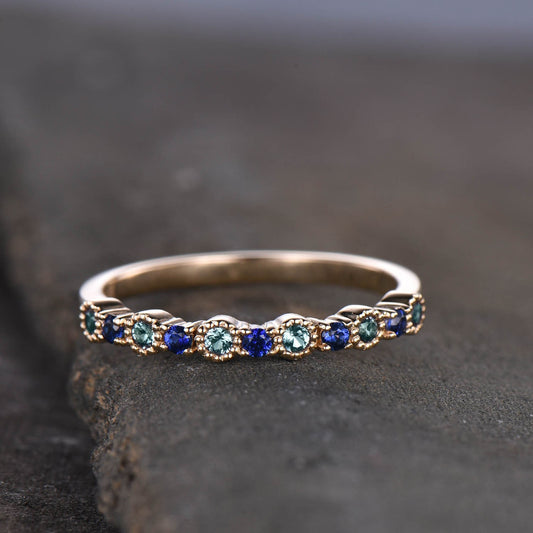 Alexandrite and Sapphire Ring, Alexandrite Ring, Gemstone Band, June Birthstone Ring, Rose Gold Ring, Anniversary Ring, Gift For Her