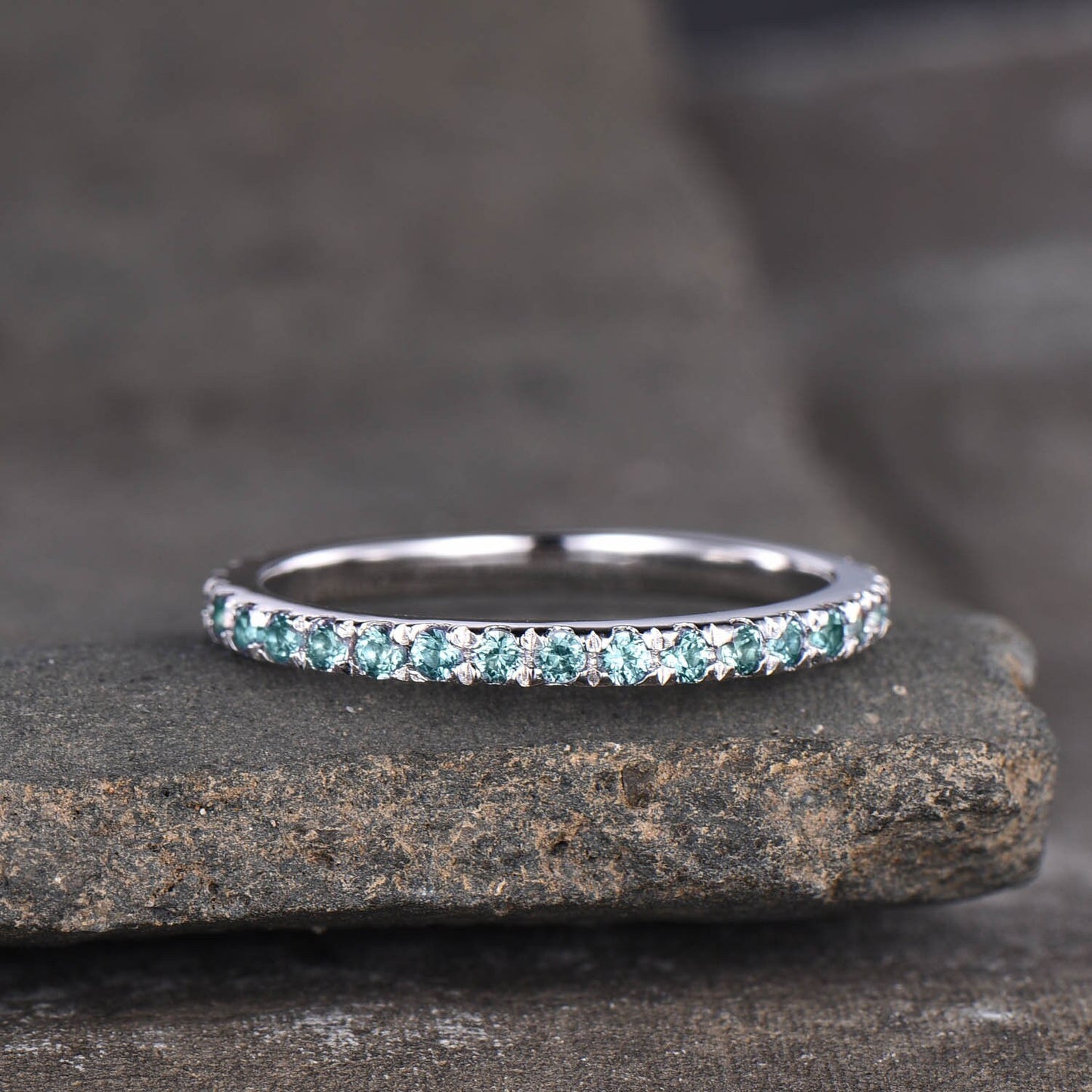 Alexandrite Ring Full Eternity Band Alexandrite Wedding Band June Birthstone Ring Sterling Sliver Yellow Gold Plated