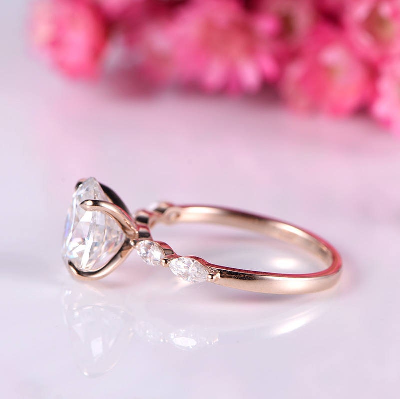 Oval moissanite engagement ring art deco moissanite wedding band women 14k yellow gold bridal ring anniversary gift custom jewelry for  her