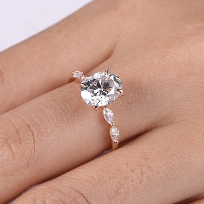 Oval moissanite engagement ring art deco moissanite wedding band women 14k yellow gold bridal ring anniversary gift custom jewelry for  her