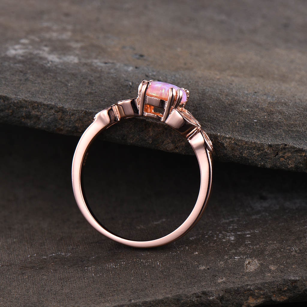 Opal Ring For Women, Pink Fire Opal Ring, Opal Engagement Ring, Rose Gold Opal Ring, Round Ring, Pink Gemstone Ring, Promise Ring