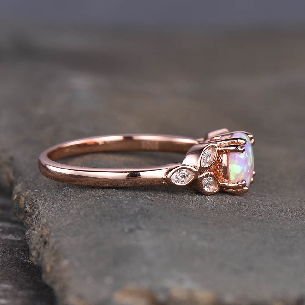 Opal Ring For Women, Pink Fire Opal Ring, Opal Engagement Ring, Rose Gold Opal Ring, Round Ring, Pink Gemstone Ring, Promise Ring