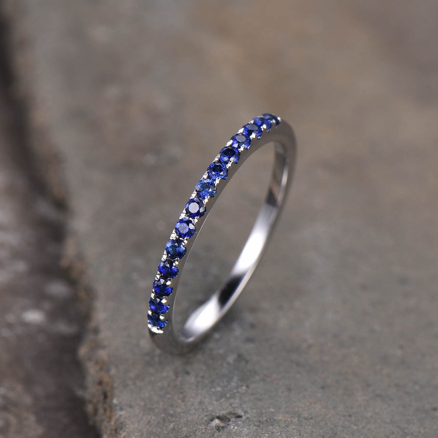 Half Eternity Sapphire Ring, Sapphire Wedding Band, Silver Sapphire Ring, Gemstone Band, Stacking Ring, Matching Band, Anniversary Gift