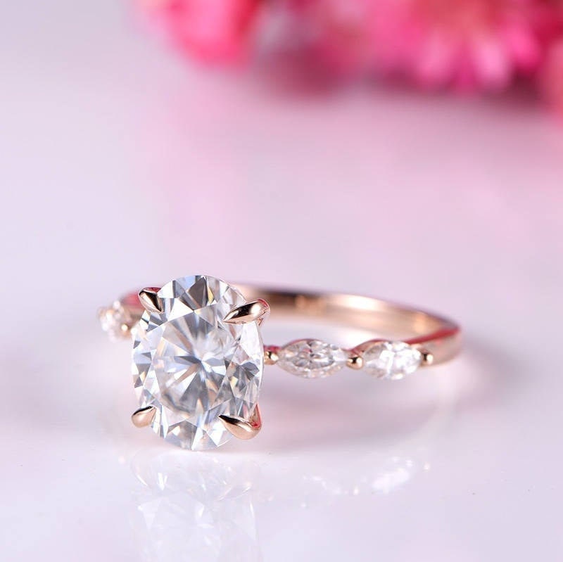 Oval moissanite engagement ring art deco moissanite wedding band women 14k yellow gold bridal ring anniversary gift custom jewelry for  her