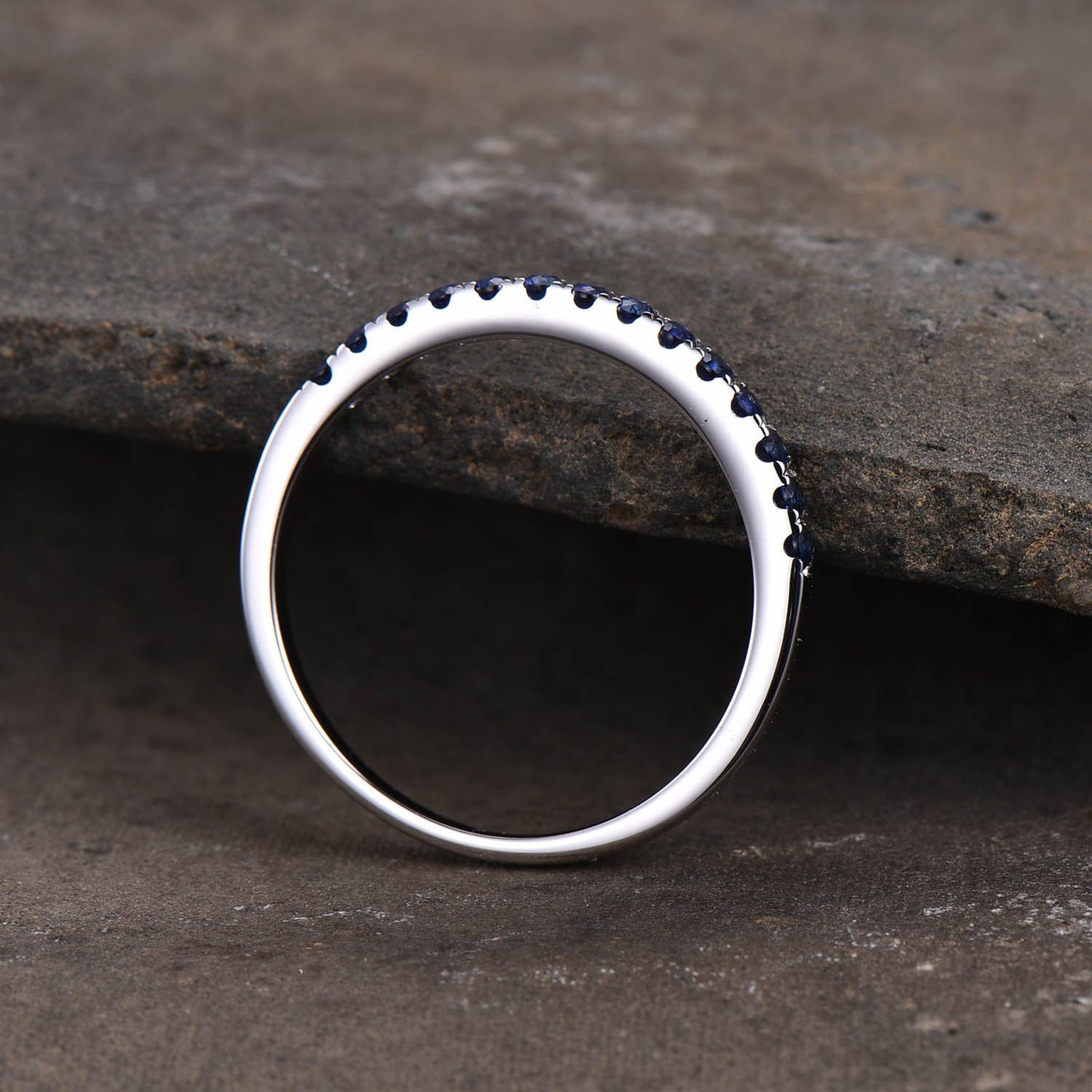 Half Eternity Sapphire Ring, Sapphire Wedding Band, Silver Sapphire Ring, Gemstone Band, Stacking Ring, Matching Band, Anniversary Gift