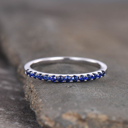 Half Eternity Sapphire Ring, Sapphire Wedding Band, Silver Sapphire Ring, Gemstone Band, Stacking Ring, Matching Band, Anniversary Gift