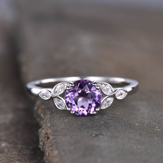 Amethyst Ring, February Birthstone, Amethyst Engagement Ring, Silver Ring, Amethyst Jewelry, Gemstone Ring, 14K White Gold