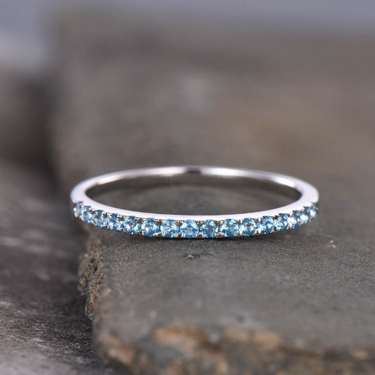 Half Eternity Blue Topaz Ring, Topaz Wedding Band, Blue Gemstone Ring, Sterling Silver Ring, Wedding Ring, December Birthstone, Gold Ring