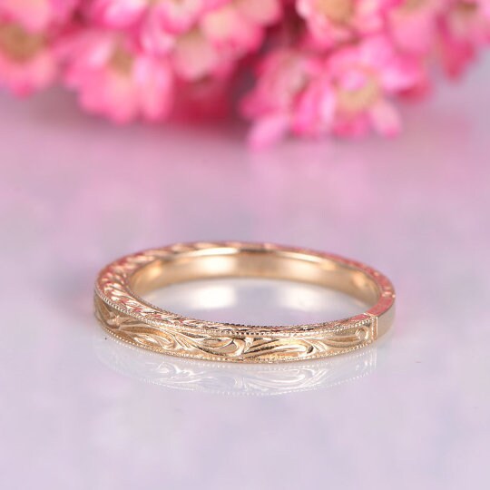 14k Plain Gold Ring,14k rose gold,Filigree Milgrain Edge,Floral Design,Wedding Ring,Wedding Band,Anniversary Ring,Retro Vintage