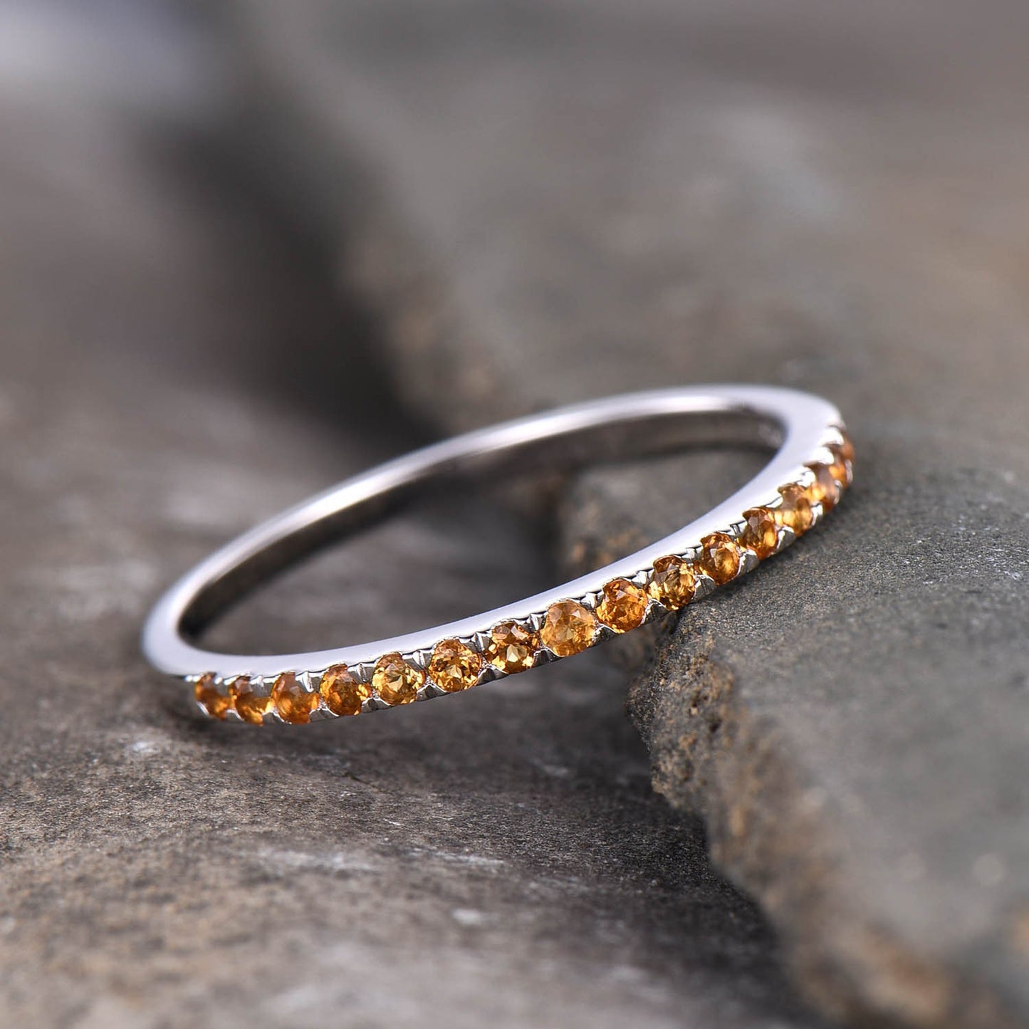 Half Eternity Citrine Ring 925 Sterling Silver Ring Citrine Wedding Band Stacking Ring Dainty Ring November Birthstone Gift for her