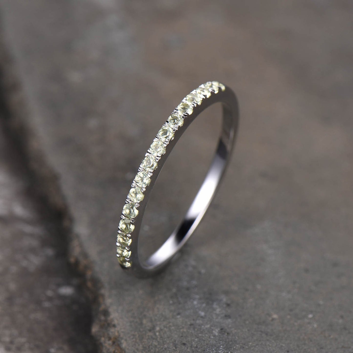 Half Eternity Peridot Wedding Band, 925 Sterling Silver Ring, Gemstone Band, Wedding Ring, Peridot Gold Ring, Pave Band, Gift for her