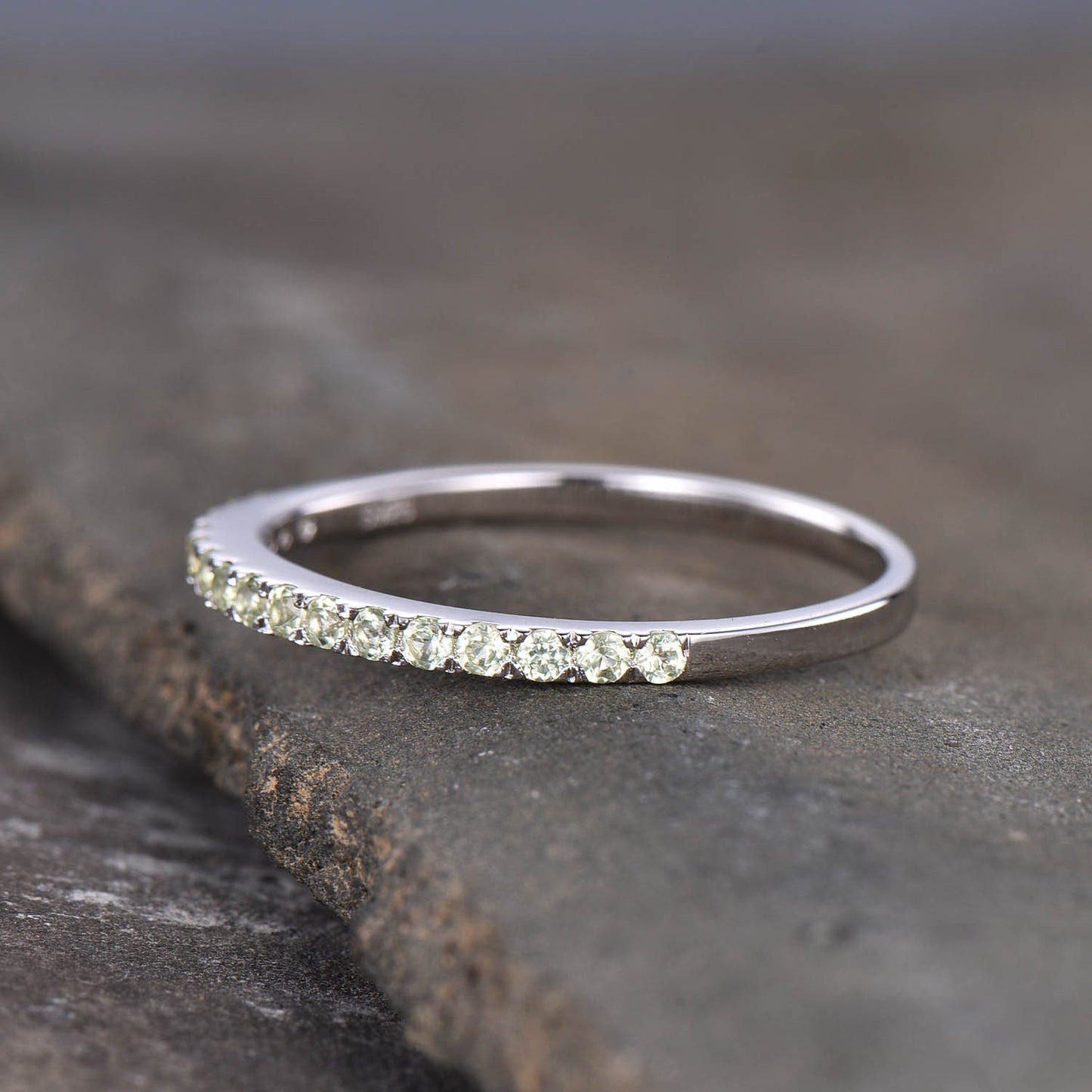 Half Eternity Peridot Wedding Band, 925 Sterling Silver Ring, Gemstone Band, Wedding Ring, Peridot Gold Ring, Pave Band, Gift for her