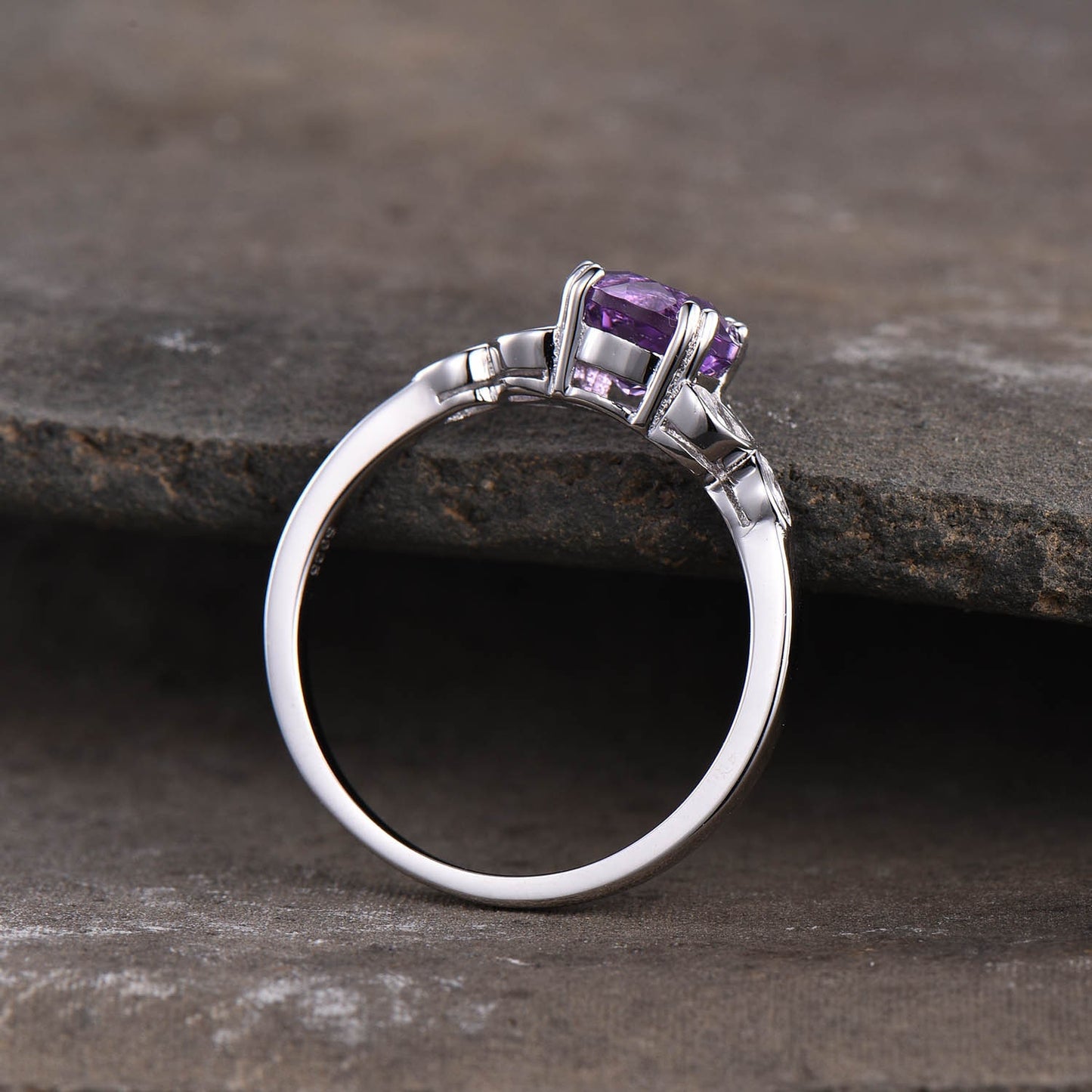 Amethyst Ring, February Birthstone, Amethyst Engagement Ring, Silver Ring, Amethyst Jewelry, Gemstone Ring, 14K White Gold