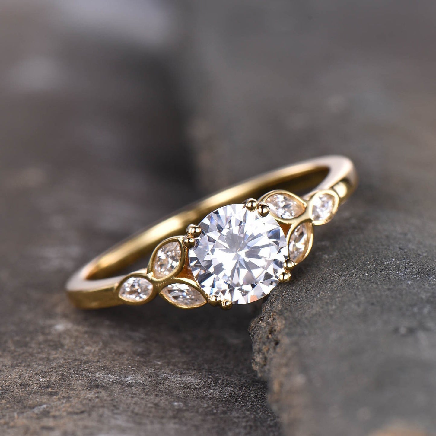 Sterling silver ring/Round cut Cubic Zirconia engagement ring/CZ wedding ring/Three flower marquise/promise ring/Xmas gift/Rose gold plated