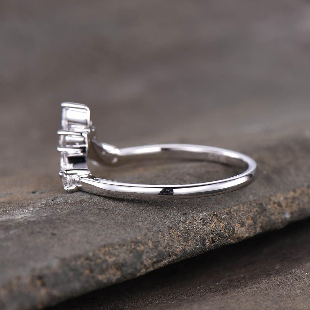 CZ Diamond Curved Wedding Band, Chevron Sterling Silver Ring, V Shape Ring, Stacking Ring, Art deco Wedding ring, Stackable Band