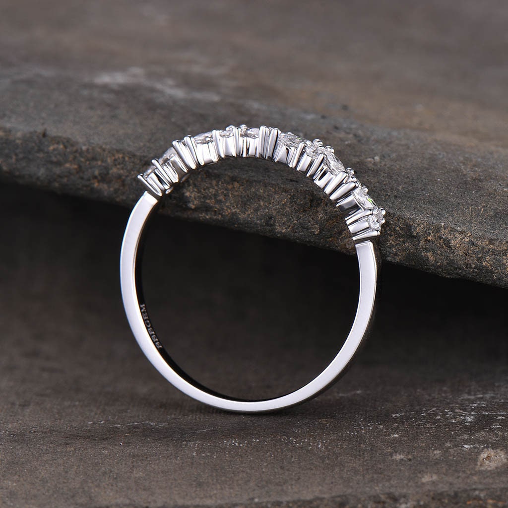 Vintage Stacking Eternity Marquise Round Simulated Diamond CZ Wedding Band Sterling Silver Ring Cluster Ring Wedding Ring Gift for her