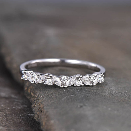 Vintage Stacking Eternity Marquise Round Simulated Diamond CZ Wedding Band Sterling Silver Ring Cluster Ring Wedding Ring Gift for her