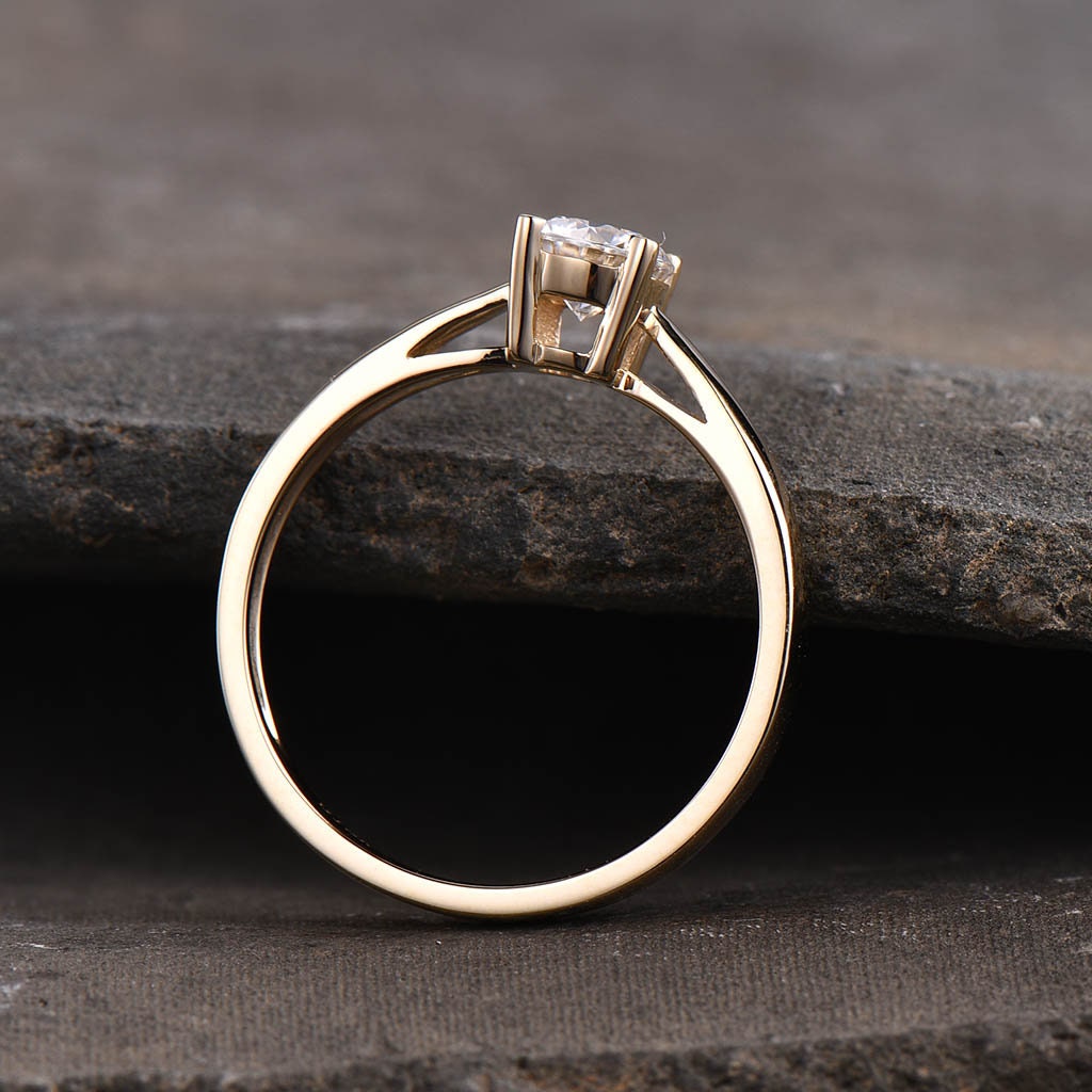 Delicate Moss Agate Ring Round Cut Moss Agate Engagement Ring Yellow Gold Solitaire Ring Stacking Ring Promise Ring Anniversary Gift