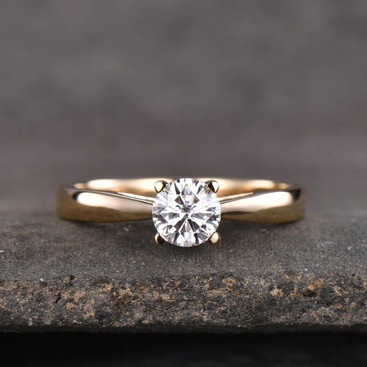 925 Sterling Silver Round Cut Solitaire CZ Engagement Ring Simulated Diamond Wedding Ring Promise Ring Bridal Ring Yellow Gold Plated