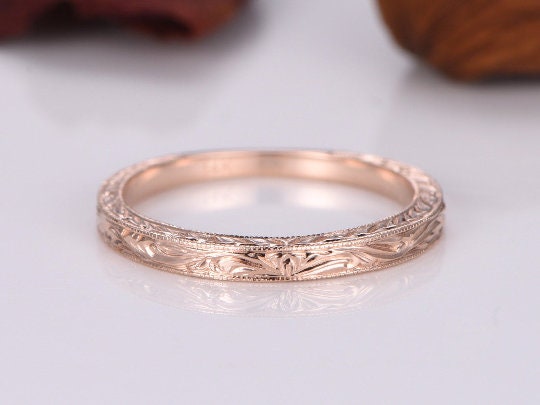 14k Plain White Gold Ring Yellow Gold Filigree Milgrain Edge Wedding Band Stacking Matching Band Retro Vintage Anniversary Ring