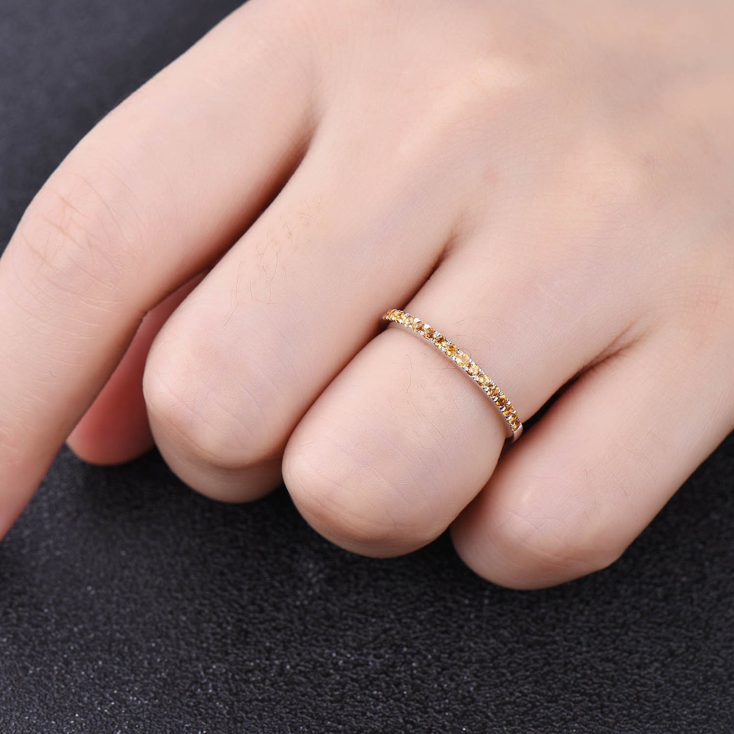 Half Eternity Citrine Ring 925 Sterling Silver Ring Citrine Wedding Band Stacking Ring Dainty Ring November Birthstone Gift for her