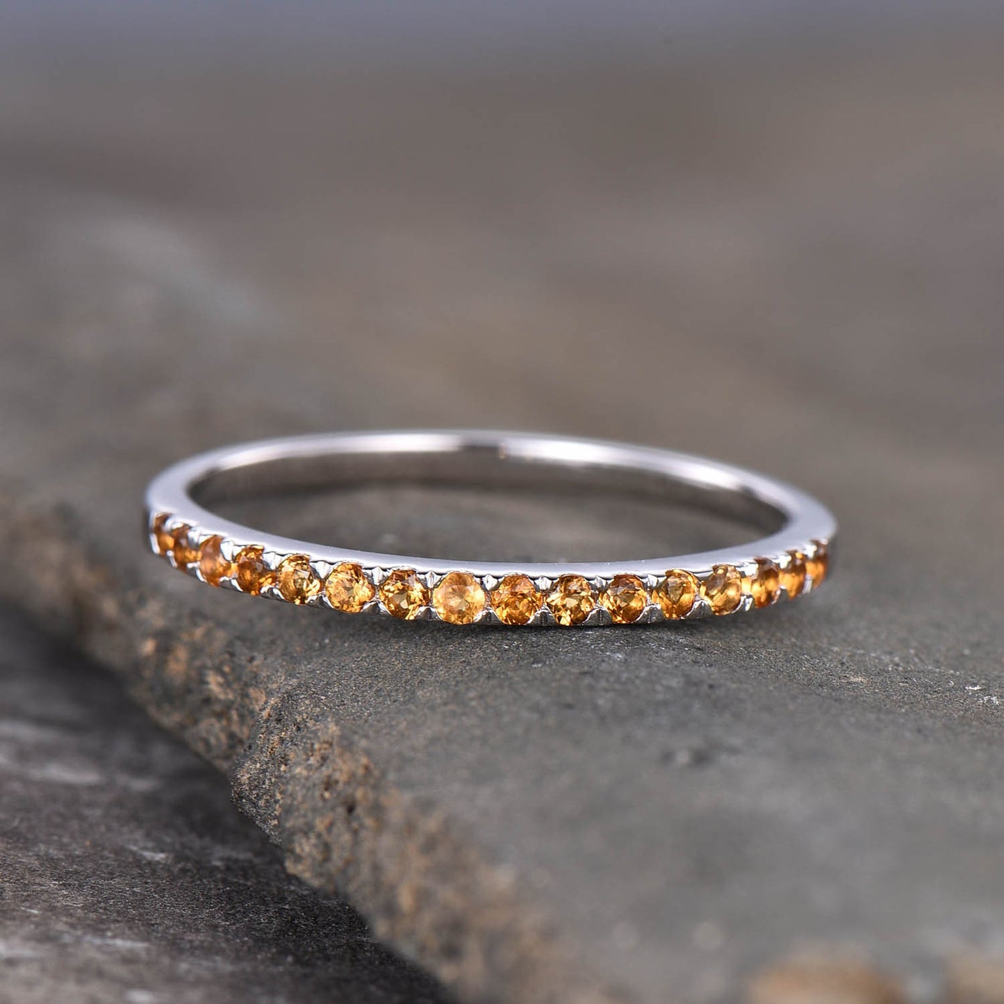 Half Eternity Citrine Ring 925 Sterling Silver Ring Citrine Wedding Band Stacking Ring Dainty Ring November Birthstone Gift for her