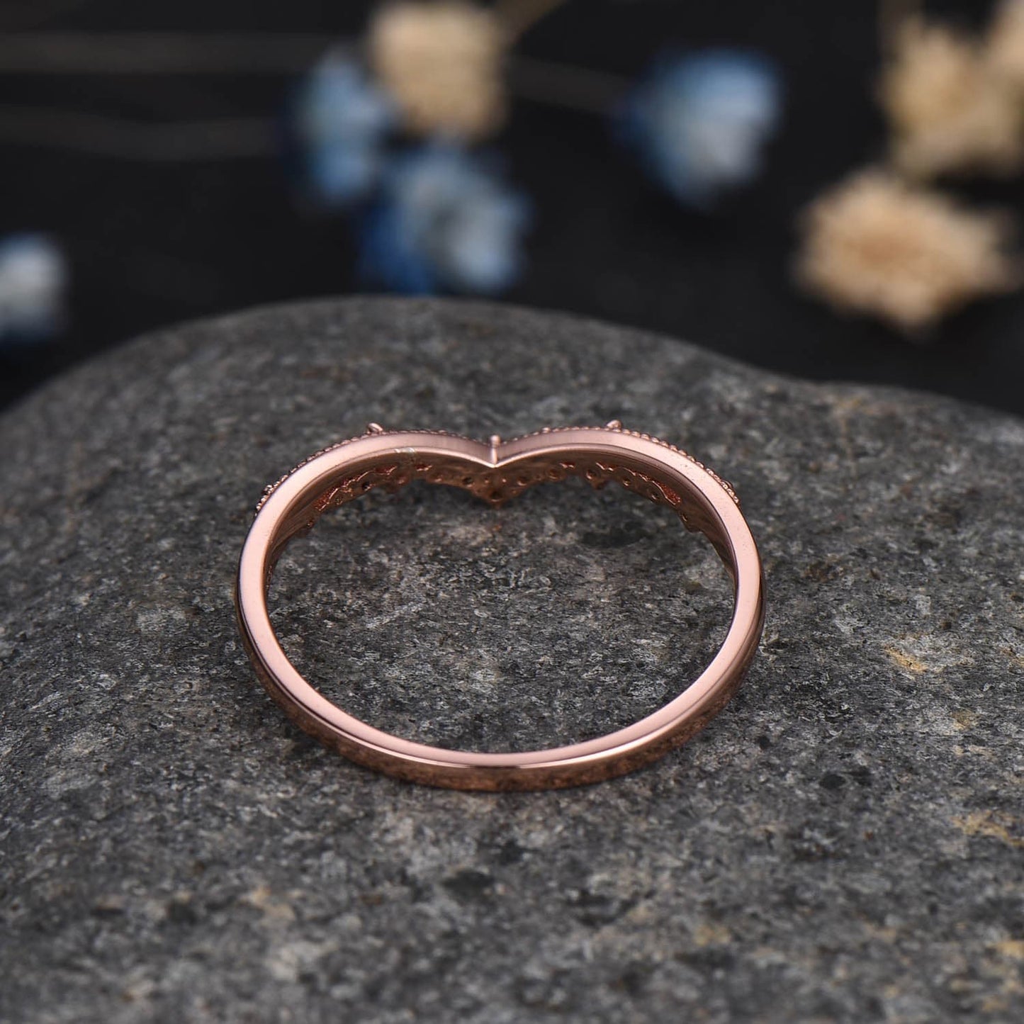 Curved Wedding Band Solid Gold Diamond Blue Sapphire Ring Women Chevron Matching Stacking Band Unique Promise Anniversary band Gift For Her