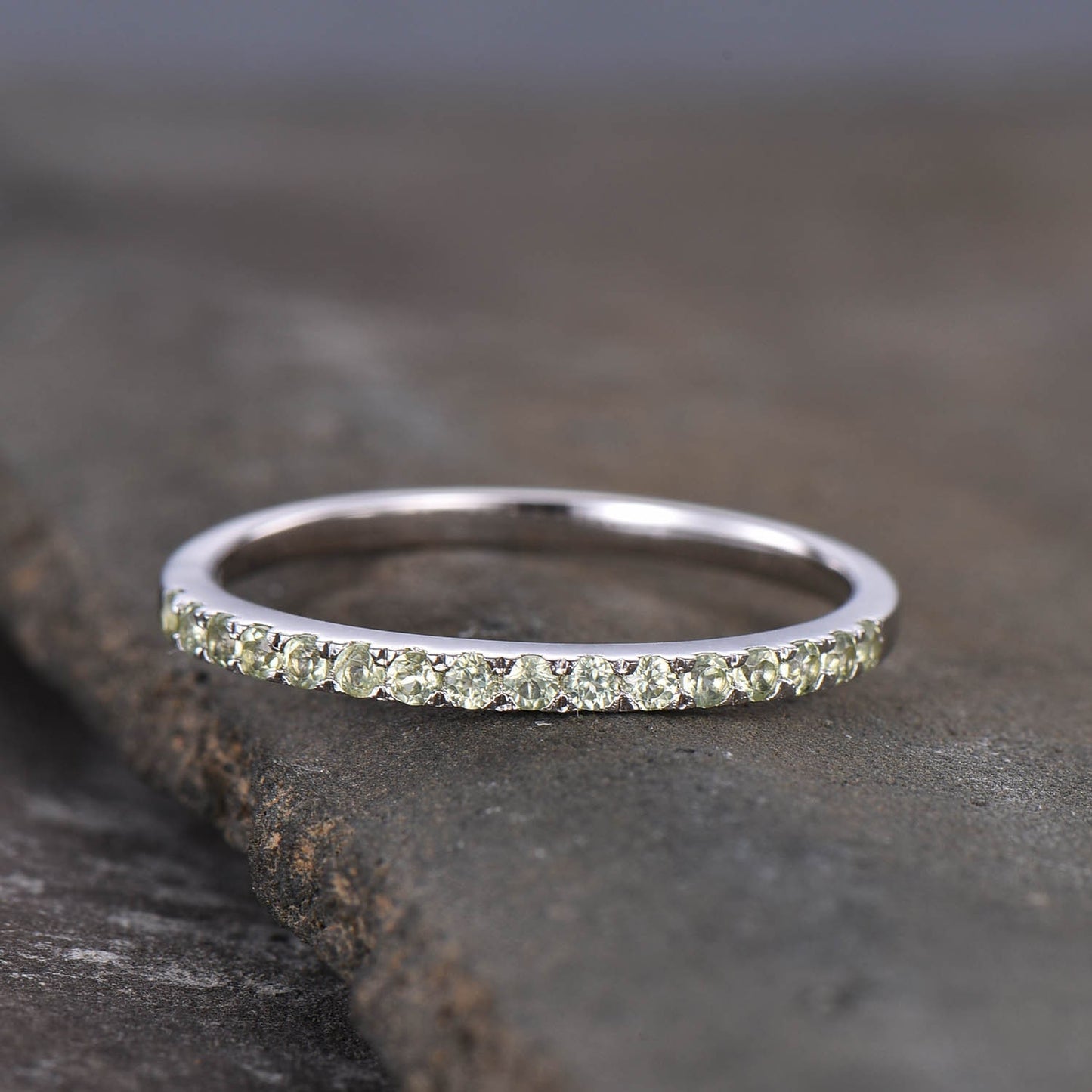 Half Eternity Peridot Wedding Band, 925 Sterling Silver Ring, Gemstone Band, Wedding Ring, Peridot Gold Ring, Pave Band, Gift for her