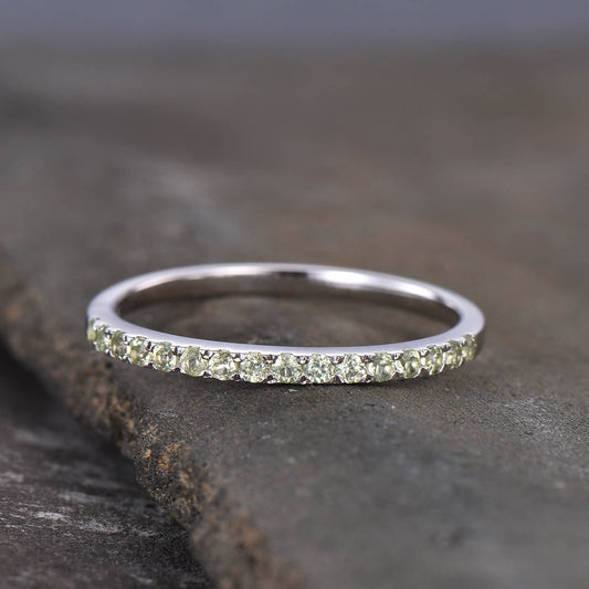 Half Eternity Peridot Wedding Band, 925 Sterling Silver Ring, Gemstone Band, Wedding Ring, Peridot Gold Ring, Pave Band, Gift for her