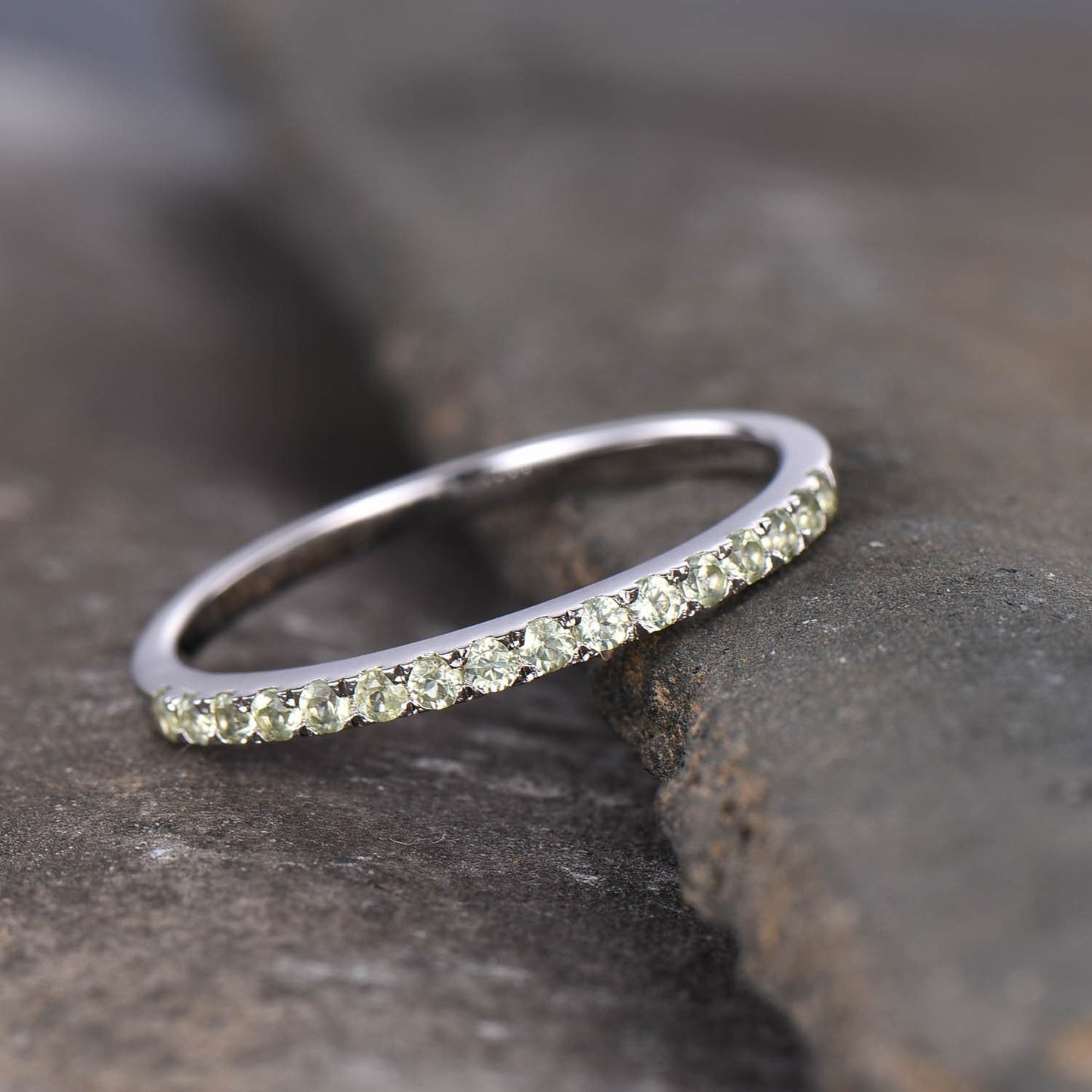 Half Eternity Peridot Wedding Band, 925 Sterling Silver Ring, Gemstone Band, Wedding Ring, Peridot Gold Ring, Pave Band, Gift for her
