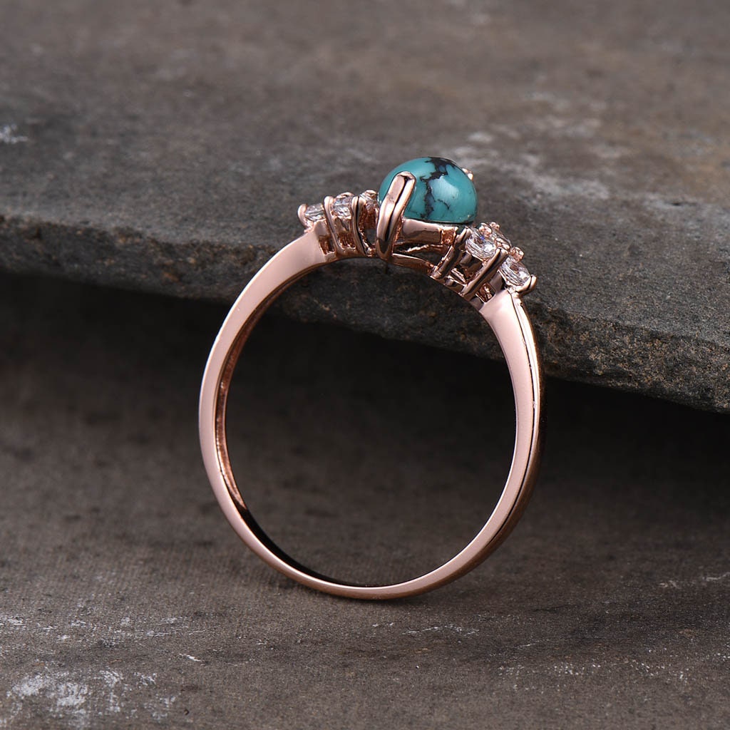 Turquoise Ring, Marquise Cut Turquoise Engagement Ring, Rose Gold Turquosie Ring, Wedding Ring, December Birthstone, Promise Ring