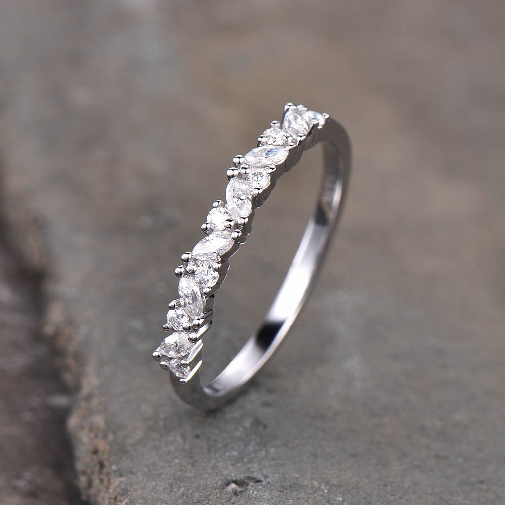 Vintage Stacking Eternity Marquise Round Simulated Diamond CZ Wedding Band Sterling Silver Ring Cluster Ring Wedding Ring Gift for her