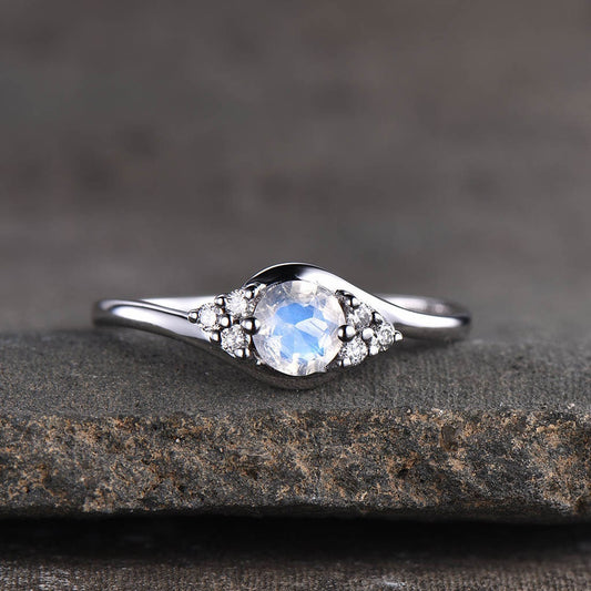 Dainty 5mm Round Moonstone Engagement Ring, Moonstone Ring, Silver Moonstone Ring, Wedding Ring, Gemstone Ring, Promise Ring, Delicate Ring