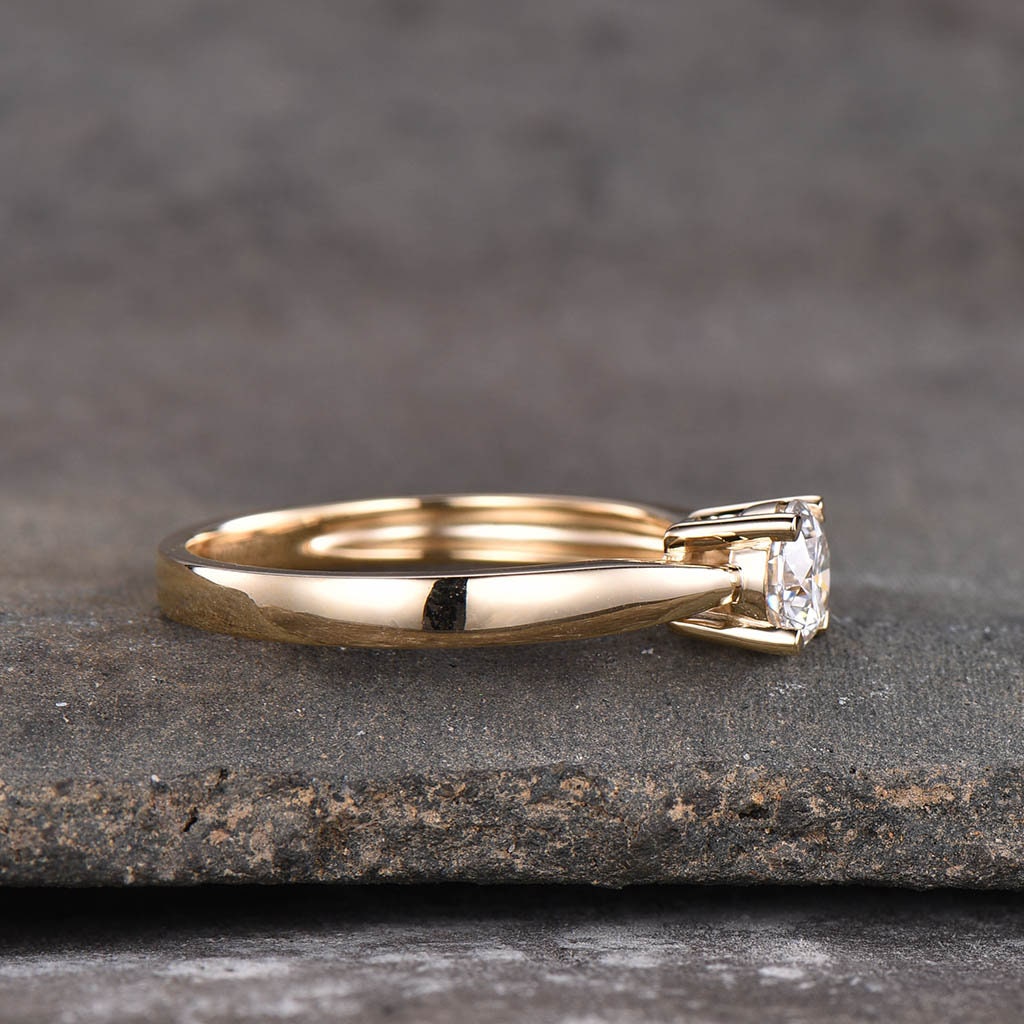 Delicate Moss Agate Ring Round Cut Moss Agate Engagement Ring Yellow Gold Solitaire Ring Stacking Ring Promise Ring Anniversary Gift