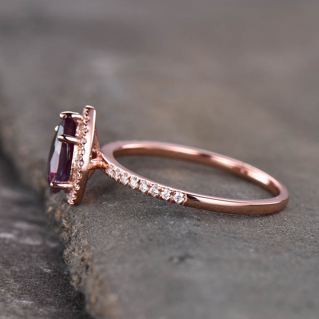 Alexandrite Ring, Dainty Ring, Pear Cut Alexandrite Engagement Ring, Halo Ring, June Birthstone Ring, Promise Ring, Gift For Her