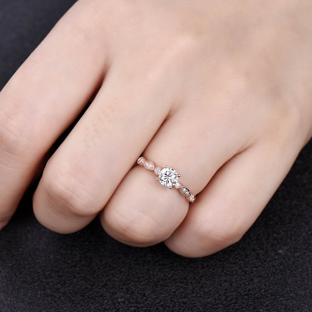 Rose Gold Engagement Ring, Dainty Ring, Promise Ring, CZ Engagement Ring, High Quality CZ Wedding Ring, Diamond Simulant Ring, Art Deco