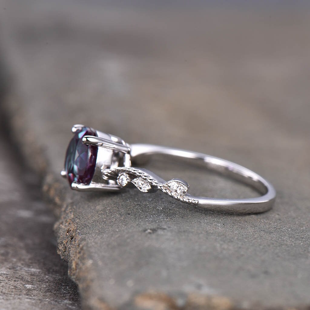 Alexandrite Ring, June Birthstone Ring, Dainty Ring, Art Deco Promise Ring, Silver Alexandrite Ring, Anniversary Ring, White Gold