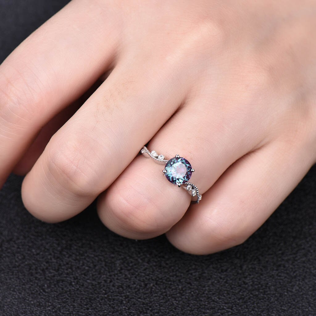 Alexandrite Ring, June Birthstone Ring, Dainty Ring, Art Deco Promise Ring, Silver Alexandrite Ring, Anniversary Ring, White Gold