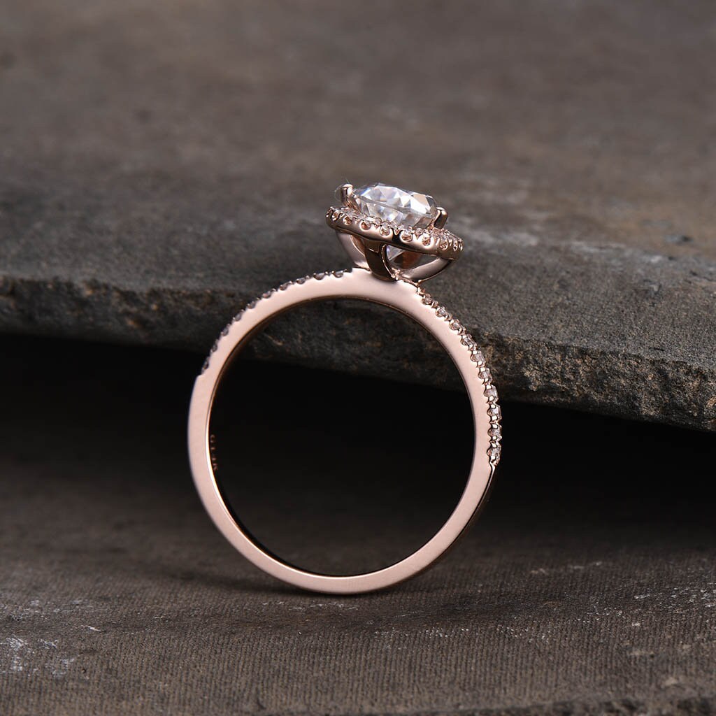 Vintage Pear shaped Blue sandstone engagement ring Rose gold diamond halo wedding ring Unique half eternity bridal ring promise gift
