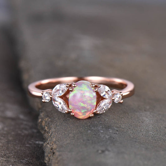 Pink Opal Ring, Dainty Opal Ring, Opal Engagement Ring, Rose Gold Engagement Ring, Wedding Ring, Minimalist Gemstone Ring, Promise Ring