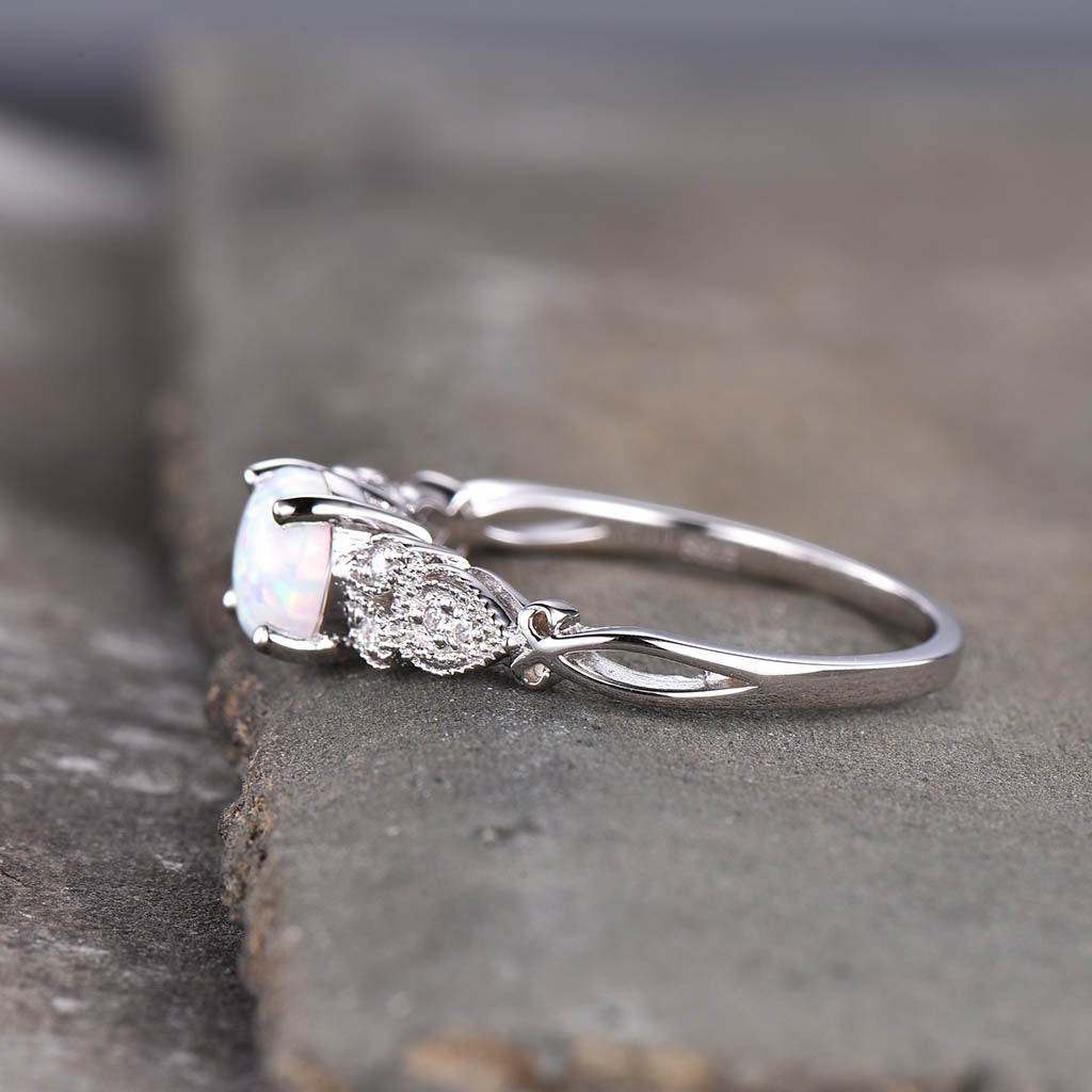 Vintage Opal Engagement Ring, White Opal Ring, Silver Ring, Unique Ring, October Birthstone Ring, Promise Ring, Anniversary Ring