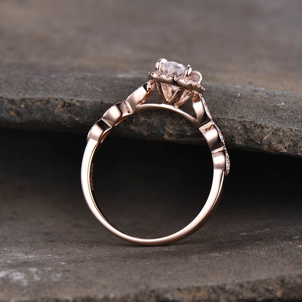 Moonstone Ring, Art Deco Moonstone Engagement Ring, Blue Gemstone Ring, Rose Gold Wedding Ring, Promise Ring, Anniversary Gift for Her