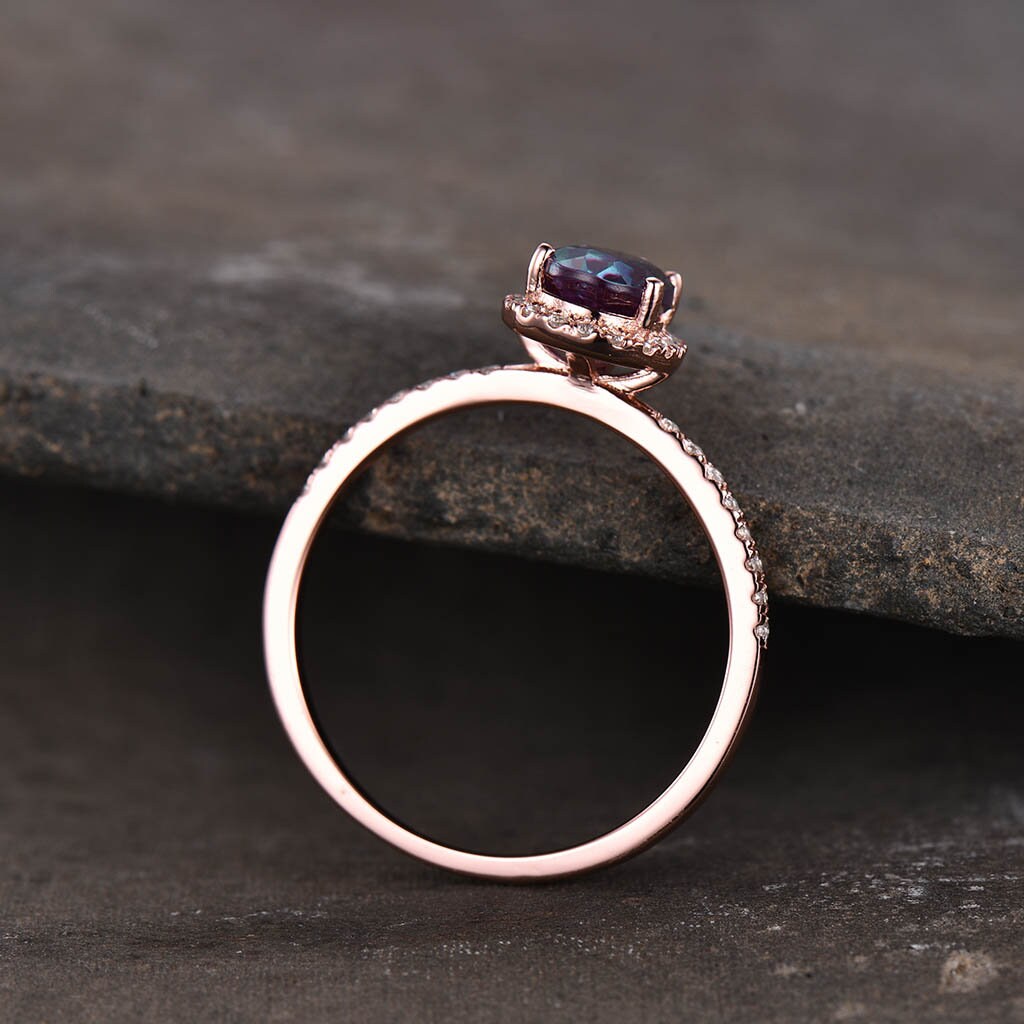 Alexandrite Ring, Dainty Ring, Pear Cut Alexandrite Engagement Ring, Halo Ring, June Birthstone Ring, Promise Ring, Gift For Her