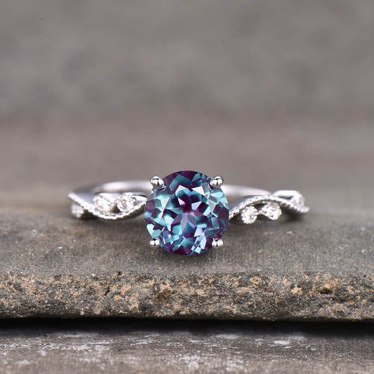 Alexandrite Ring, June Birthstone Ring, Dainty Ring, Art Deco Promise Ring, Silver Alexandrite Ring, Anniversary Ring, White Gold